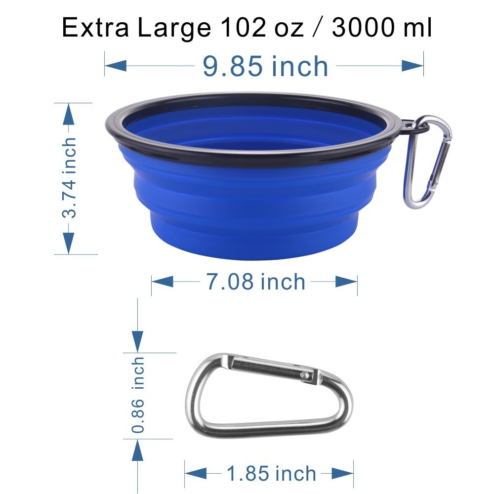 Guardians Extra Large Collapsible Dog Bowl, 102oz Portable Foldable Water Bowls Food Dishes with Carabiner Clip for Travel (Blue)