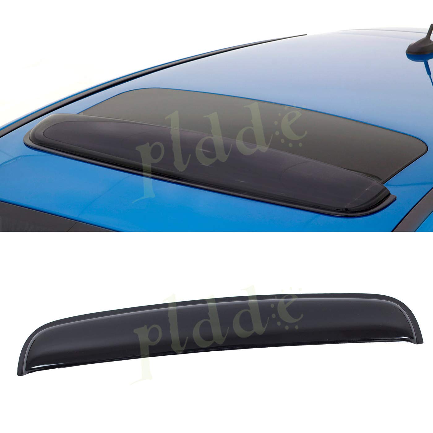 PLDDE Set of 1 35" / 89cm (34" Between The Inner Edge) Sun/Rain Guard Top Sun/Moon Roof Visor Fit 28“-34” Moonroof/Sunroof Universal Small Size Smoke Acrylic Tape-On