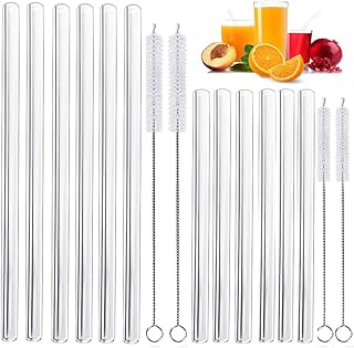Annvchi Glas Strohhalme Wiederverwendbar - LFGB Zertifizierung Transparent Breite Strohhalme aus Glas - Geeignet für Cocktail Glas
