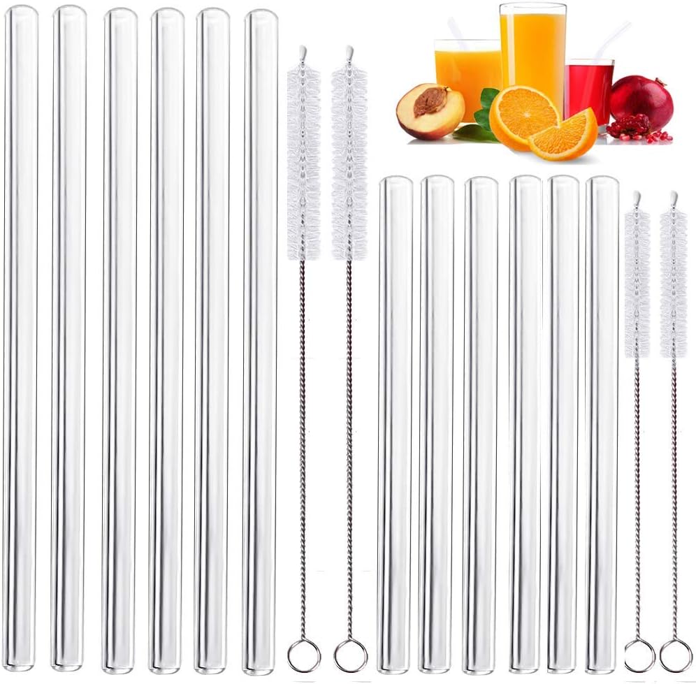 Annvchi Glas Strohhalme Wiederverwendbar - LFGB Zertifizierung Transparent Breite Strohhalme aus Glas - Geeignet für Cocktail Glas