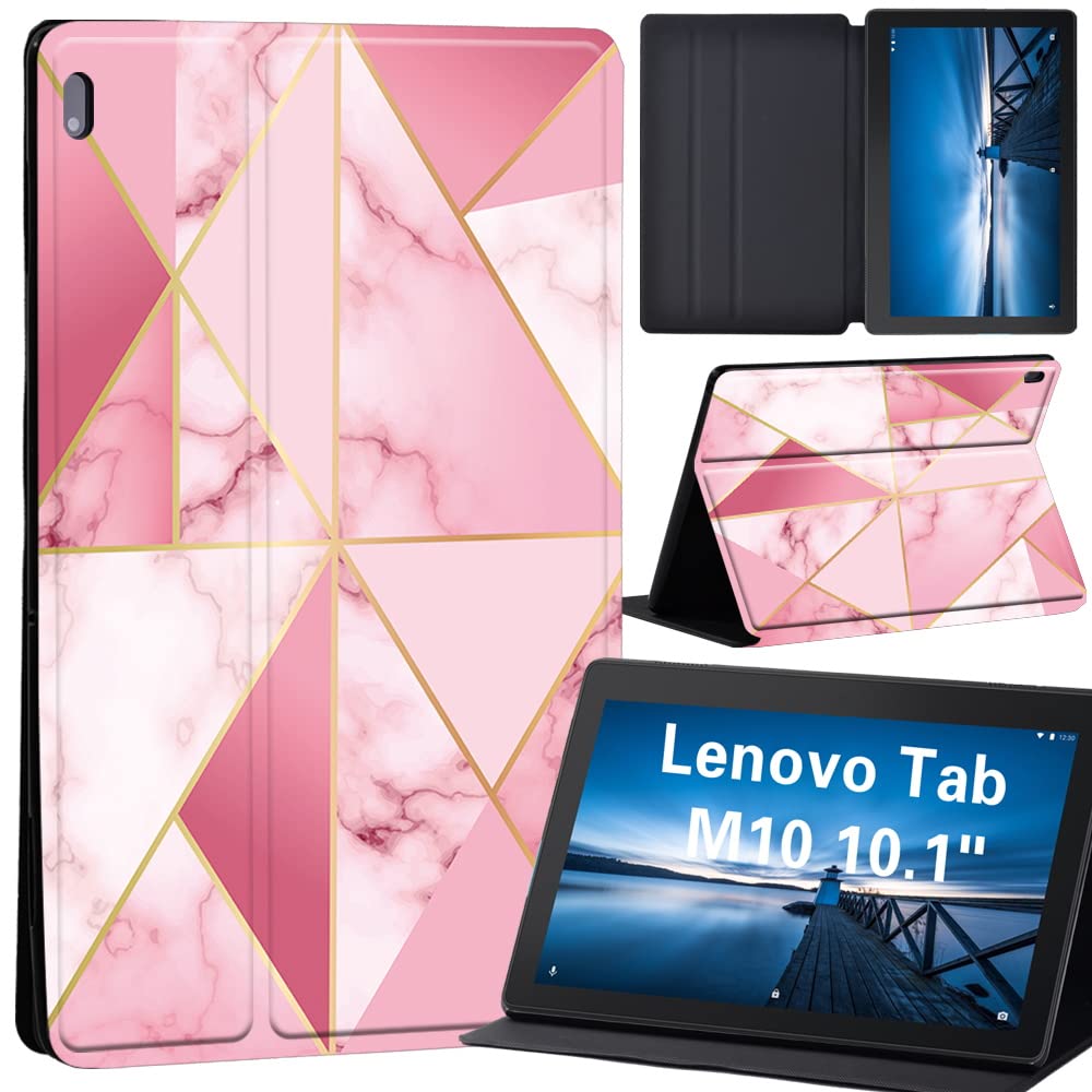 Case for Lenovo Tab M10 TB-X605F/ TB-X605L/ TB-X505F/ TB-X505L, Leather Tri-Fold Stand Cover Case for Lenovo Tab M10 10.1-Inch Tablet, (hot pink geometric)