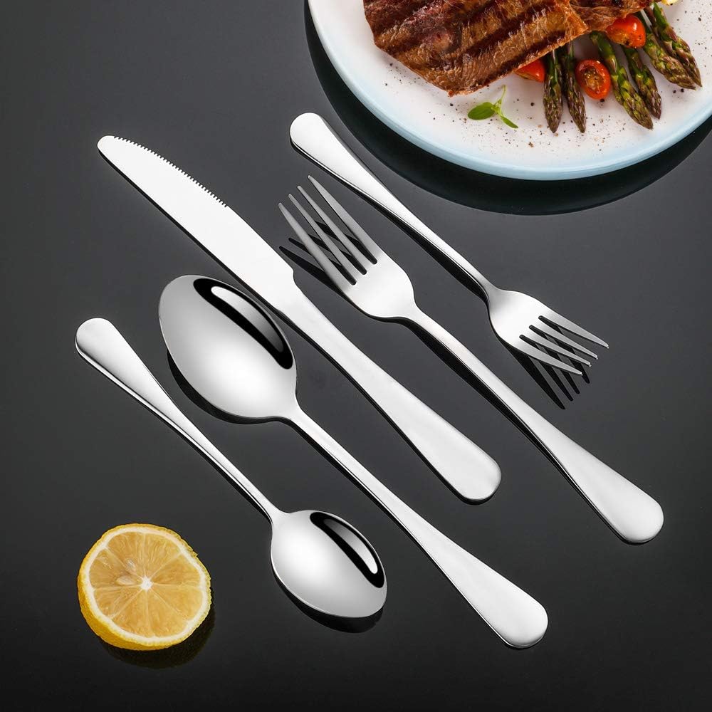  | Silverware Set, Briout Flatware Set service for 4, Stainless Steel Cutlery Set 20 Piece Include Upgraded Knife Spoon Fork, Mirror Polished, Dishwasher Safe: Flatware Sets