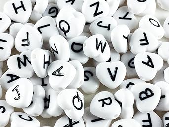 【クリックで詳細表示】ノーブランド品 アルファベット ビーズ ハート形 100個 ホワイト 11mm 大きめ ハート (AP0186)