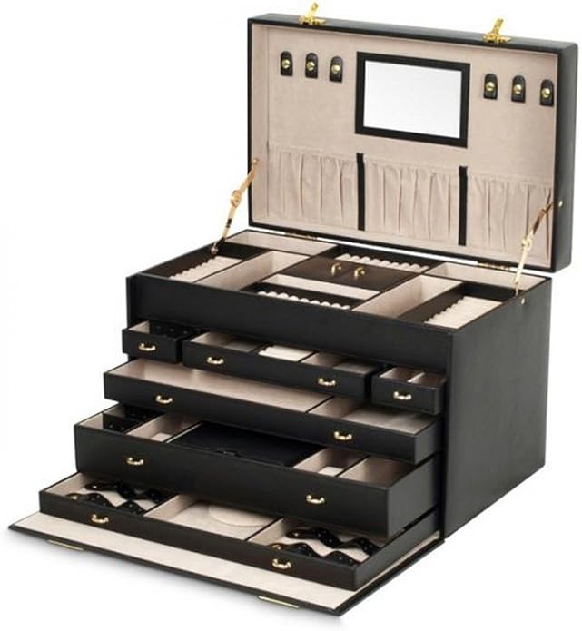 Large Mirrored Jewelry Box with 6 Divided Drawers