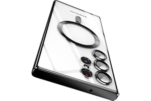 sheheme Titanium Clear for Samsung Galaxy S24 Ultra MagSafe Case with Camera Lens Protector,Magnetic Case for S24 Ultra,Full Protection Plating Anti-Scratch Slim Thin Case Cover,Black Titanium