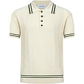 OXKNIT Men’s Knitted Vintage Polo Shirt, 1960s Mod Style Retro Polo Textures Shirt with Double Line Neck
