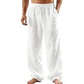 TRFIC Mens Linen Pants Yoga Beach Loose Fit Casual Summer Elastic Waist Drawstring Baggy Trousers with Pockets