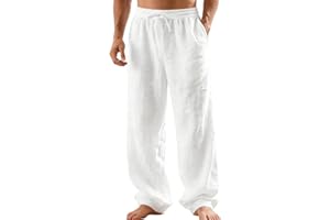 TRFIC Mens Linen Pants Yoga Beach Loose Fit Casual Summer Elastic Waist Drawstring Baggy Trousers with Pockets