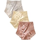PDZXWYZ Women's Satin Panties 3-Pack - High Waist Lace Trim, Silk-Lined Comfort, 6-Pack + Wash Bag Included