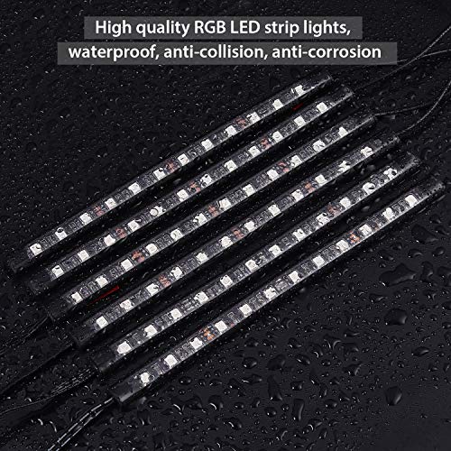Justech 6PCS 72LEDs Strip Lights Car Interior Lights Footwell Lights Dimmable Ambient Lighting 12V RGB SMD Car Mood Lights Waterproof With Wireless Music Control and Cigarette Lighter