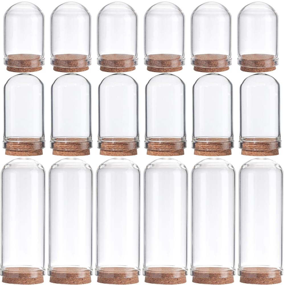 SUNNYCLUE 12Pcs Cloche Bell Jar Display Case Glass Display Dome with Wood Base 1.44/1.75/2.82 inch Small Glass Jars Display Bottles Decorative Jars for Flower Storage Shells Party Favor Home Decor