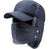 3 in 1 Winter Thermal Fur Lined Trapper Hat with Ear Flap Full Face Warmer Cover, Windproof Cycling Motorcycle Headwear