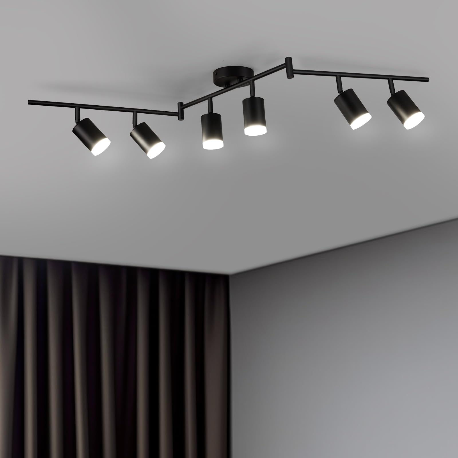 Bojim Deckenstrahler LED 6 Flammig Spot Wohnzimmer Schwarz Präzise Kräftige Beleuchtung, Deckenleuchte Schwenkbar Deckenlampe GU10 Modern Lampen Wohnzimmerlampe Küchenlampe Bürolampe,Ohne Leuchtmittel