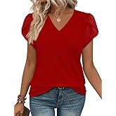 WIHOLL Womens Tops Dressy Casual Petal Sleeve Summer Spring Short Sleeve V Neck Shirts Work Business Vacation Clothes 2026