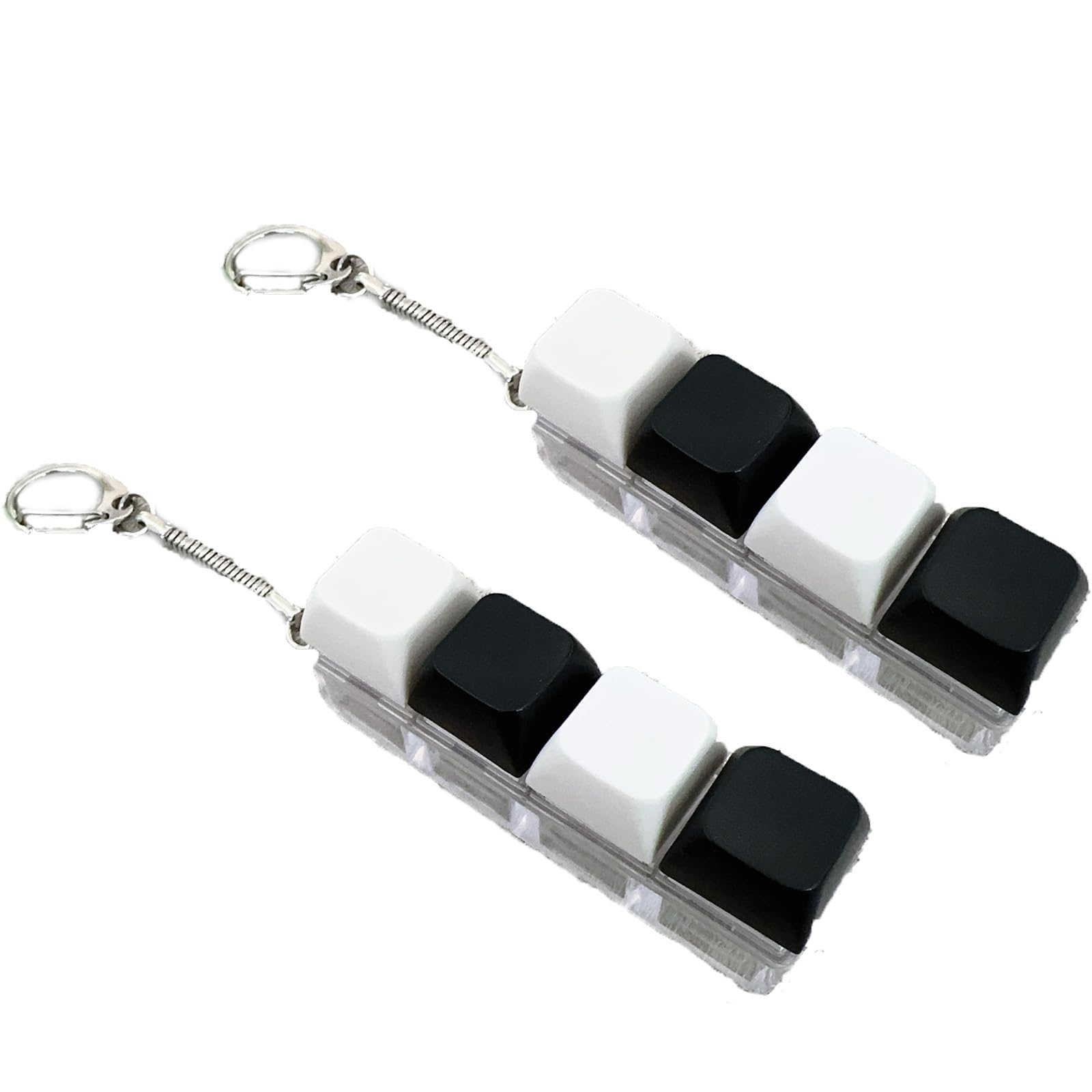 2Pcs Keyboard Fidget, Fidget Keyboard, 4 Button Fidget Keyboard Keychain Stress Relief Toys, Multi-Functional Keychain Fidget, Keychain Fidget Toys Without Lights (Black+white)