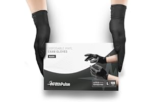 FifthPulse Blue and Black Vinyl Disposable Gloves 100 Pack - Powder and Latex Free Medical Exam Gloves
