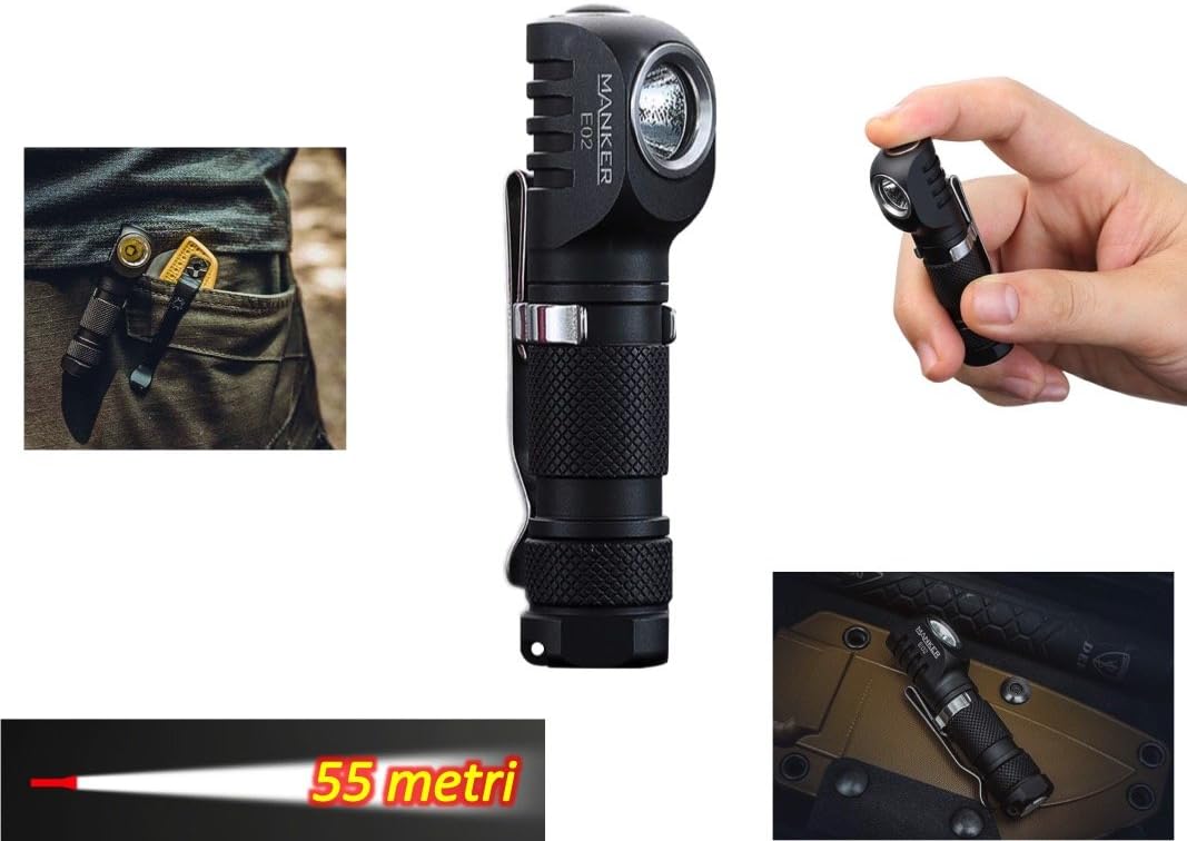 MANKER E02 Torches 90 ° 220 Lumens Flashlight AAA, Torches EDC CREE xpg3 Cool White LED