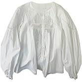 GORGLITTER Women's Lace Long Sleeve Tops Button Up Baby Doll Tops Peasant Blouse Floral Button Down Boho Tunic Shirt