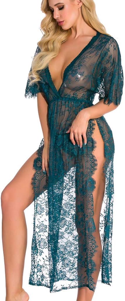 WEI MOLO Sexy Lingerie for Women Lace Teddy Lingerie Deep V Open Plus Size Nightgown Underwear Pajamas Perspective