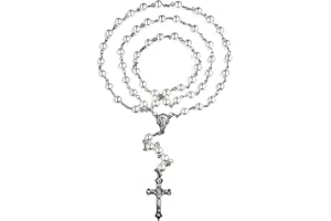 FLAFARY Rosary Set, First Communion Rosary for Girls and Boys, Rosary Beads Catholic for Men, Women and Kids Packed in Transparent Plastic Bag, Grandmother, Elders(White)