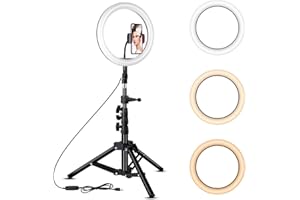 Rovtop 10 inch Ring Light with Stand Tripod, LED, Phone Holder for Selfie Camera Photography Makeup Video Live Streaming