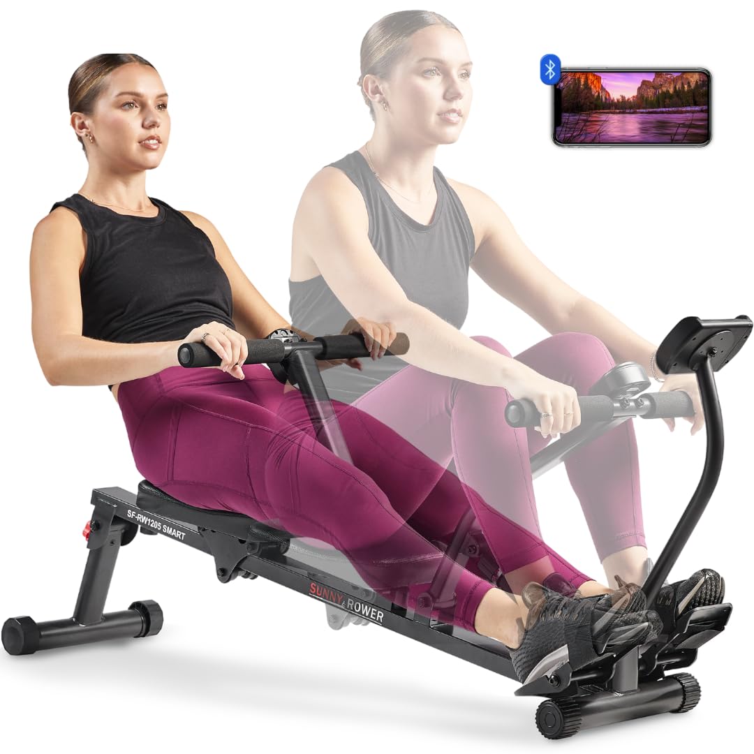 Sunny Health & Fitness Compact Adjustable Rowing Machine with 12 Levels of Resistance for Complete Body Workouts and Optional Free SunnyFit App Enhanced Connectivity