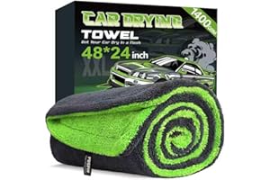 PUGPIU Microfiber Car Drying Towel Extra Large Super Absorbent 48"X24", 1400 GSM Flash Detail Car Wash Drying Towel Edgeless with Two Sided Soft Twisted-Loop, No Water Spots Streaks for Cars (Green)