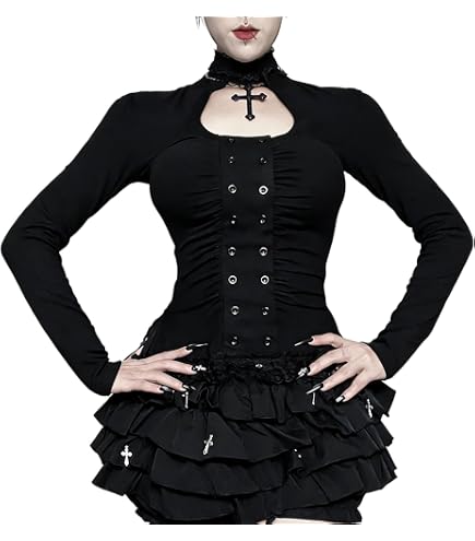 Inpunktoo Goth Turtleneck T Shirt Sheer Y2k Punk Rave Grunge Emo