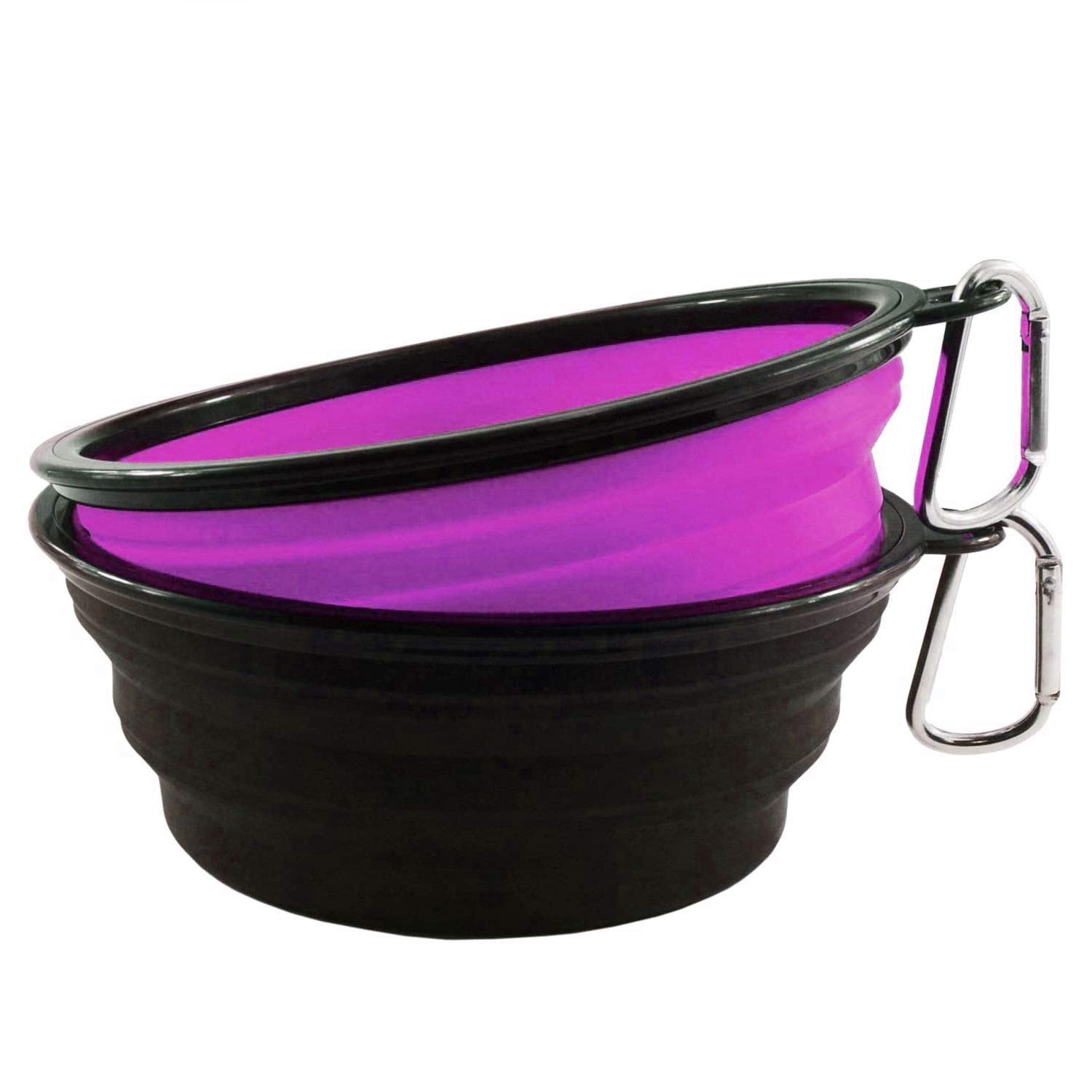 HIINMAY Large Silicone Collapsible Travel Dog Bowl Waterproof Pet Bowl, Pack of 2 (Purple+Black)