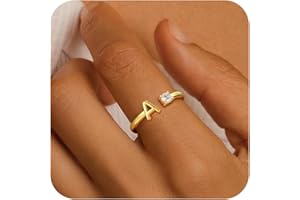 Fezodo Christmas Gifts for Grandkids Teens Girls, 14K Gold Plated Adjustable Initial Rings for Women Teen Girl Trendy Stuff Birthday Gifts Stocking Stuffers for Teen Girls Women Jewelry