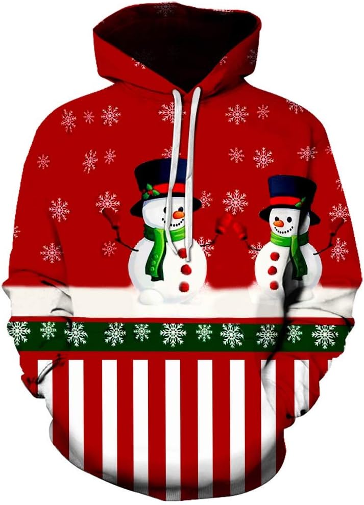 Zilosconcy Unisex Casual Hooded Xmas Pullover Sweatshirts Tops with Pocket Couple's Snow-Man Snowflake 3D Printed Long Sleeve Hat Hoodie Blouse Christmas Womens Sweatshirt