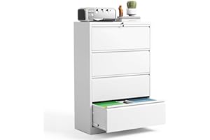 BIZOEIRON 4 Drawer Lateral File Cabinet, Metal Filing Cabinets for Home Office, Wide File Storage Cabinet for Letter Legal Size Hanging File Folders, Assembly Required, (White)