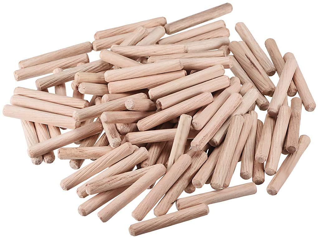 TERF® 200 Pcs Wooden Dowel Pins 6mm X 40mm Wood Dowels Solid Hard Wood Dried Fluted Beveled Hardwood Rods Furniture for Professional Carpenters DIY and Craft Projects