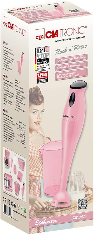 Pürierstab | Stabmixer | 180 Watt | Edelstahl Messer | Rührstab | Babynahrung, Suppe, Smoothies, Püree, Sauce | mit 500 ml Mixbehälter | SM 3577 pink — Foto 6 von 6