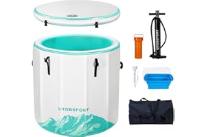UTOBSPORT Inflatable Ice Bath Tub Cold Plunge Pod for Athletes Recovery BathTub with Lid, Water Chiller Compatible - Outdoor & Indoor, Circle L -126 Gallons/Outside Size 36"x36"x39" Mint Green