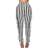 Women's High Waisted Fringe Pants Casual Going Out Rave Club Outfits Leopard Tassels Yoga Leggings Sweatpants