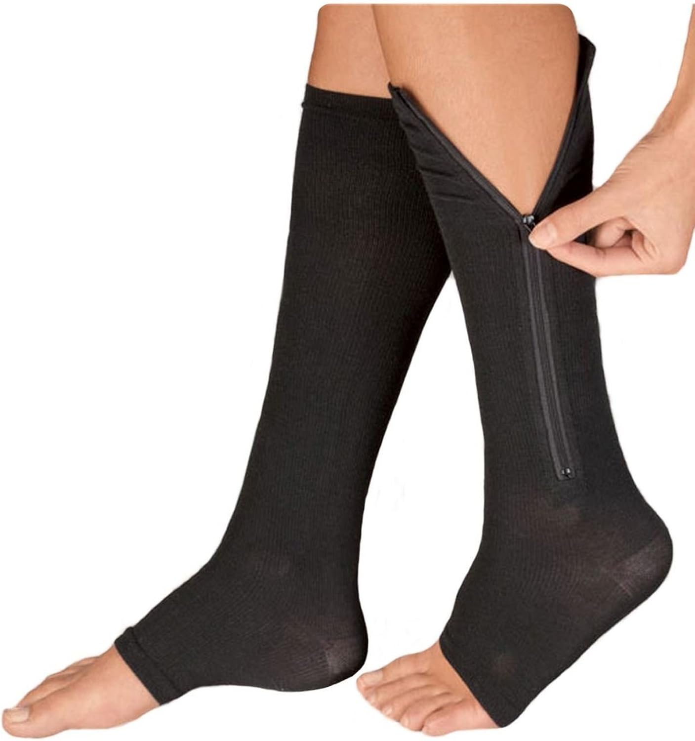 (2 Pairs)Compression Medical Zip Socks15-20mmHg Zipper Leg Support Unisex Open Toe Knee: Clothing