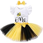 HAPPYMA Baby Girls One 1st Birthday Outfit Bee Sunflower Romper Tulle Tutu Skirt Sequin Bow Party Clothes Set