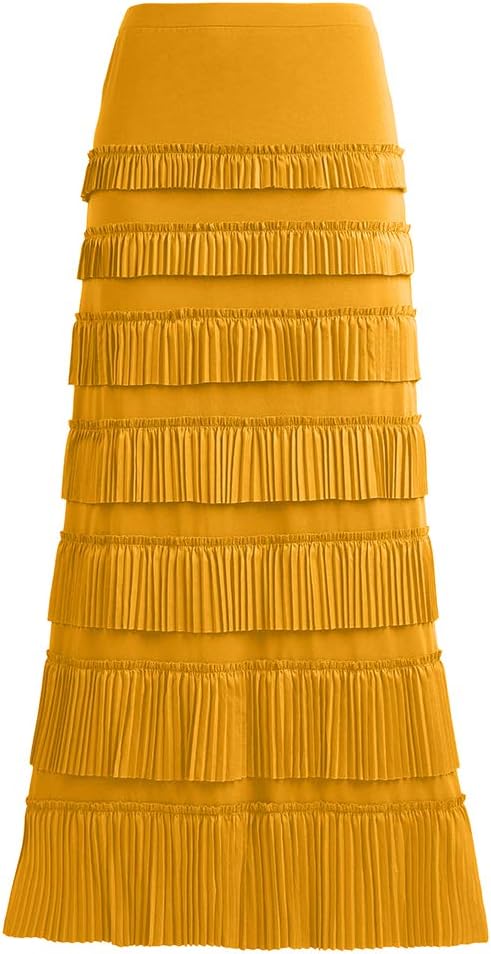 GATHY Women's 7 Tiered Boho Layered Pleated Ruffles Waterfall Maxi Skirt