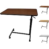 ProHeal Medical Overbed Table with Wheels and Adjustable Height - Mahogany Color Rolling Over Bed Bedside Table for Hospital 