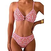 Tainehs Women's Two Piece Bikini Sets O Ring Front Top Ditsy Floral Triangle Swimsuits Cheeky Bathing Suit
