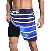 LUCOWEE Mens Swim Trunks Comfortable Compression Liner Swim Shorts Zipper Pockets Quick Dry 7" Inseam Bathing Suit Swimsuits