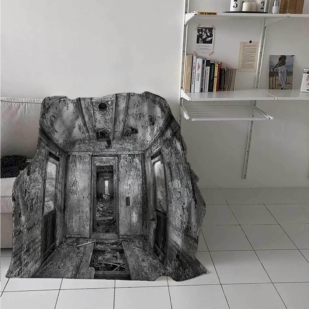 Flannel Blanket Throw Rustic Soft and Warm Texture Interior of an Antique Aged Railway Wagon Burnt Destruction Decay Photography Indoor and Outdoor Use Black and White 50x60 Inch