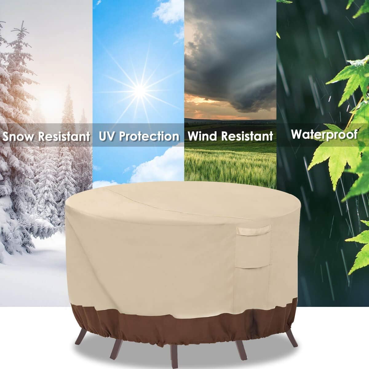Vailge Round Patio Furniture Covers, 100% Waterproof Outdoor Table Chair Set Covers, Anti-Fading Cover for Outdoor Furniture Set, UV Resistant, 62" DIAx28 H,Beige & Brown: Kitchen & Dining