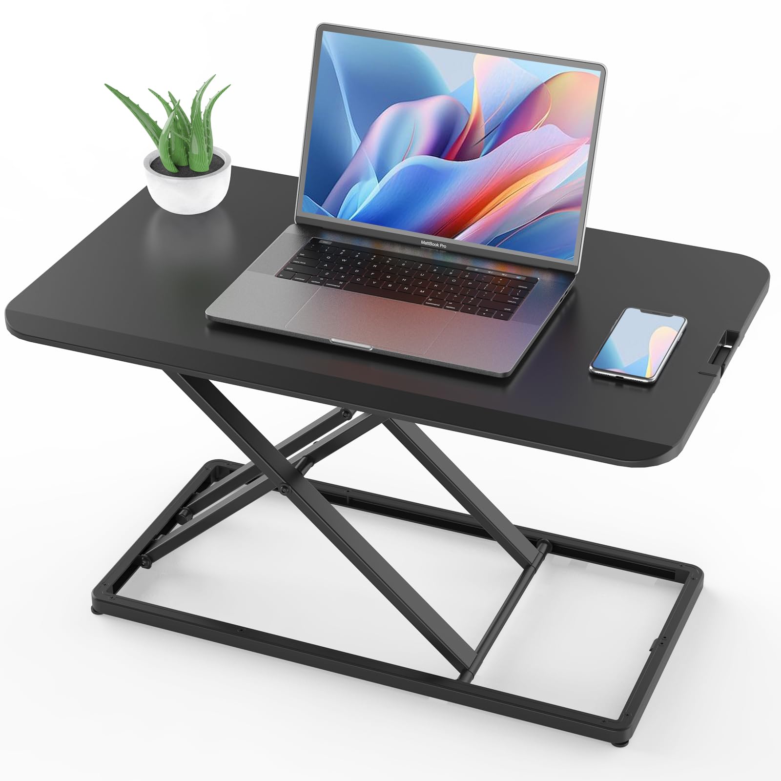 Photo 1 of JYLH JOYSEEKER Compact Standing Desk Converter, 29.3 Inch Height Adjustable Preassembled Stand up Desktop Riser with Exclusive Handle for Laptop, Ultra Low Profile Design