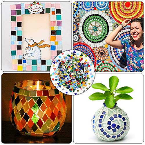 800PCS Mosaic Tiles, 1.3lbs Mixed Colors Stained Glass 3 Mixed Shapes DIY Crafts Supplies for Plates Picture Frames Flowerpots Handmade Jewelry Home Decor
