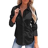siliteelon Women's Button Down Shirts Long Sleeve Dress Shirts Wrinkle Free Collared Work Office Solid Blouses Corset Tops