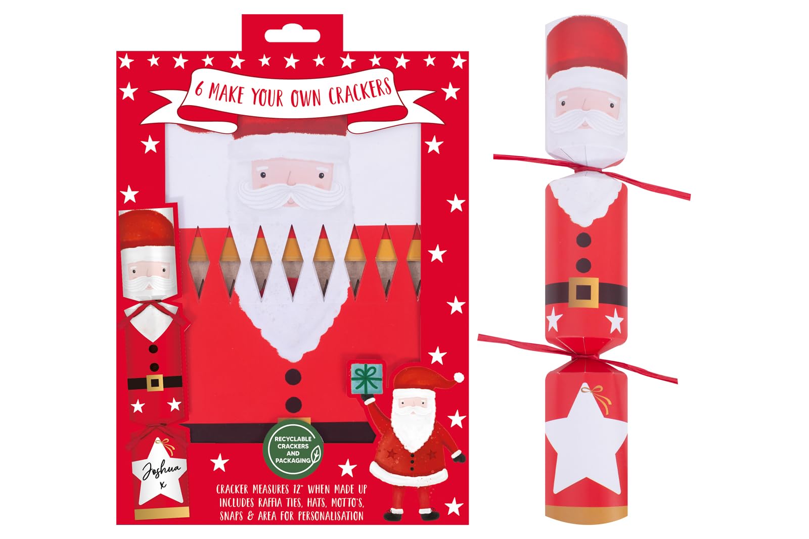 RSW Make Your Own Christmas Crackers with Ties, Mottos, Hats - 6 x 12 Crackers - Santa Christmas Design - Perfect for Children - DIY Christmas Cracker Set - Festive Seasonal Party