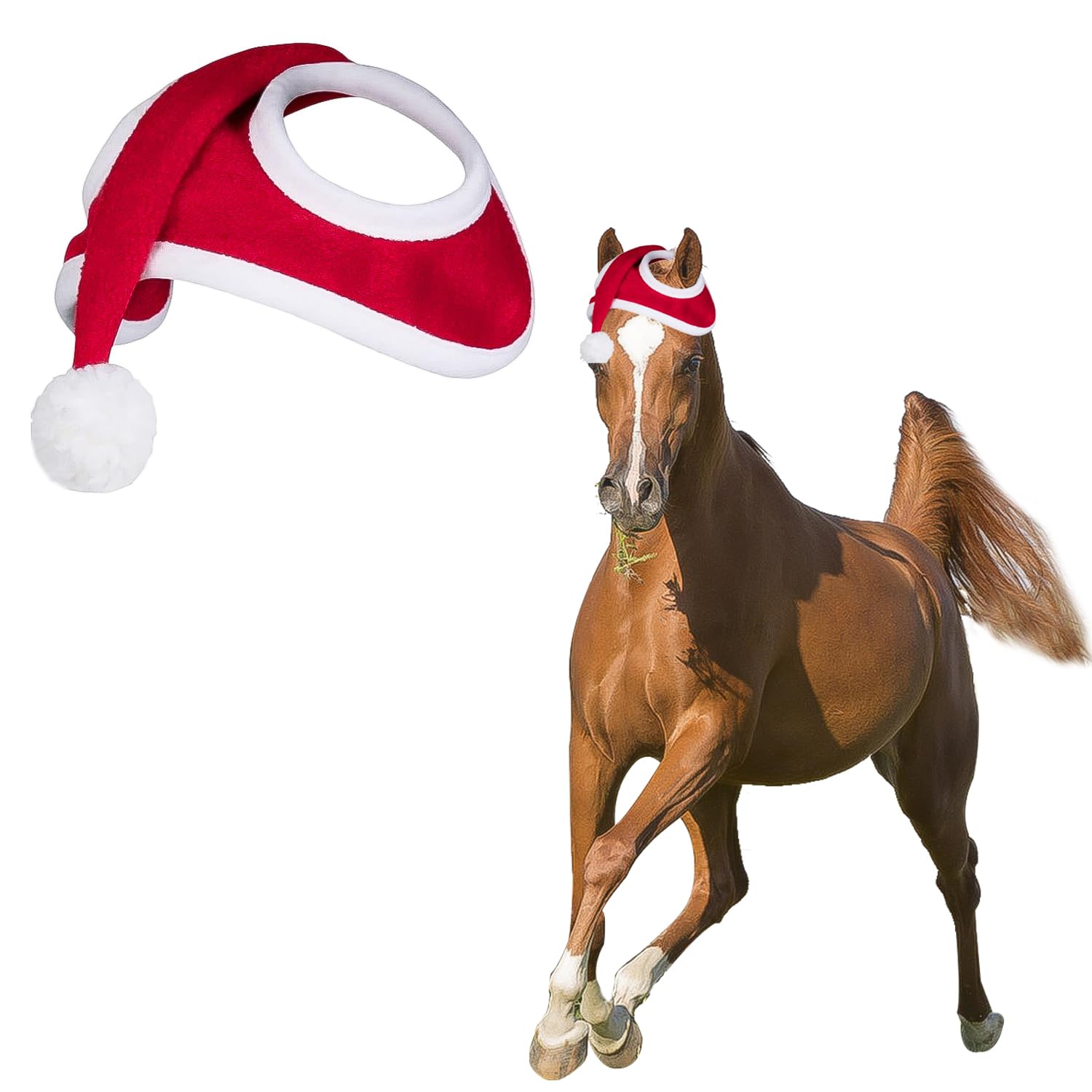 HIXNUG Santa Hat for Horse - Christmas Pet Costume, Santa Horse Hat, Winter Xmas Holiday Party Accessory
