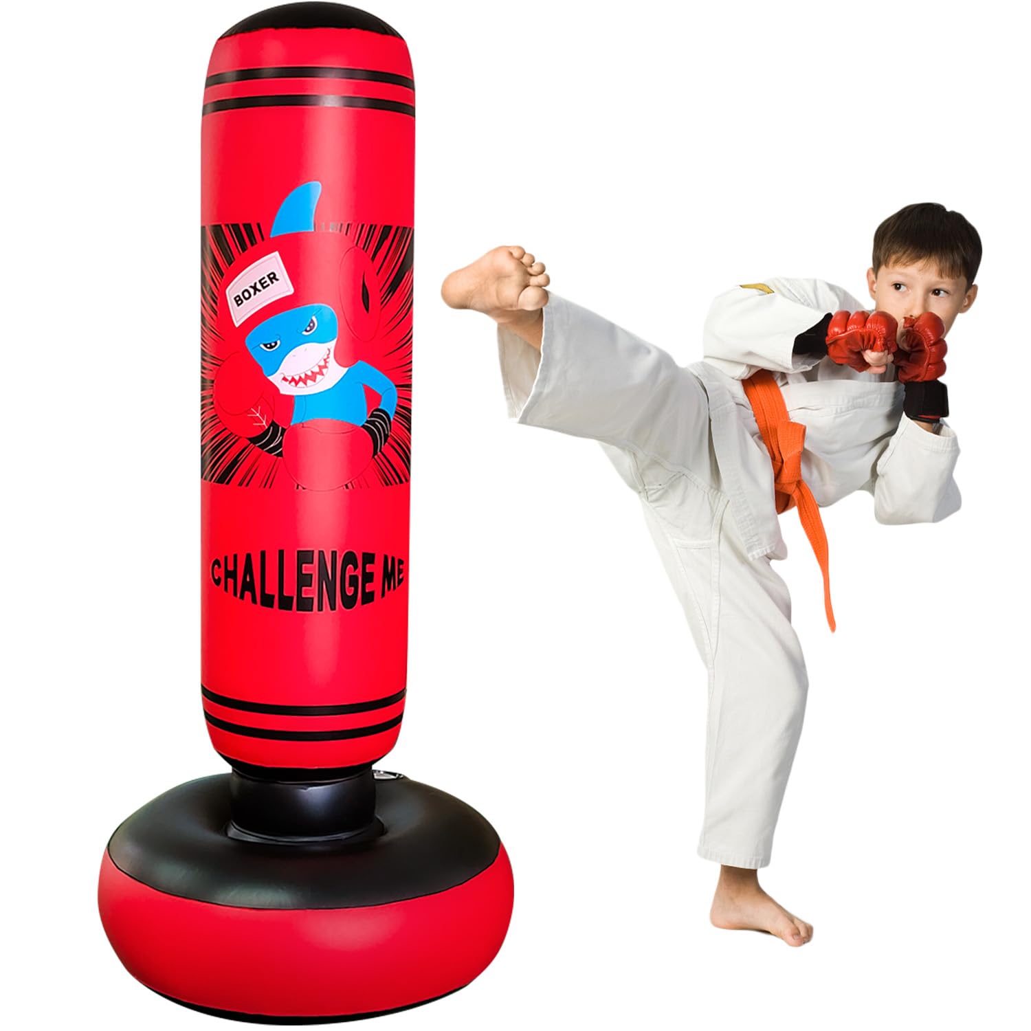Kid Punch Bag, Inflatable Boxing Bag for Kid, Kids Pedestal Bags, Taekwondo, De-Stress Boxing Bag for Kids, Tall 120CM.